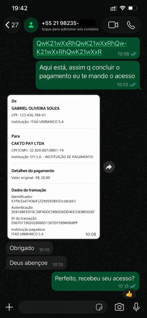 Cliente recebeu acesso ao pack após pagamento
