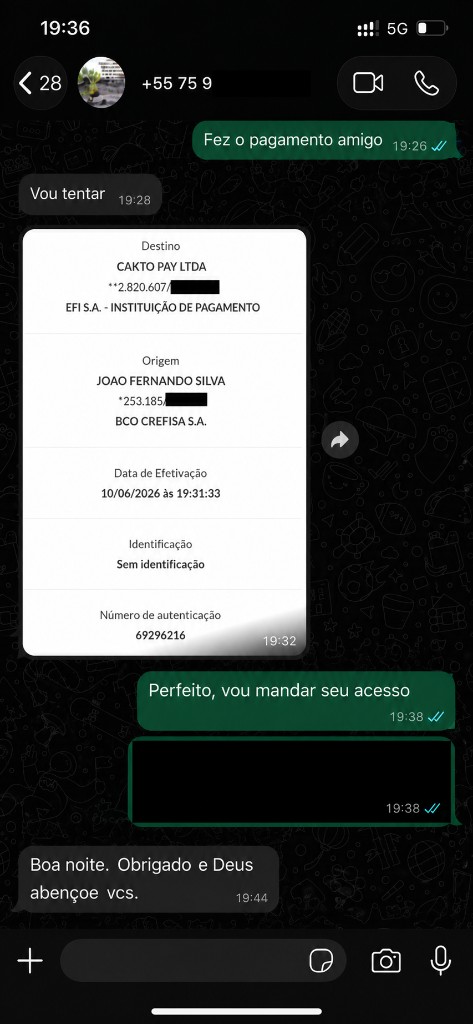 Confirmação de compra via PIX