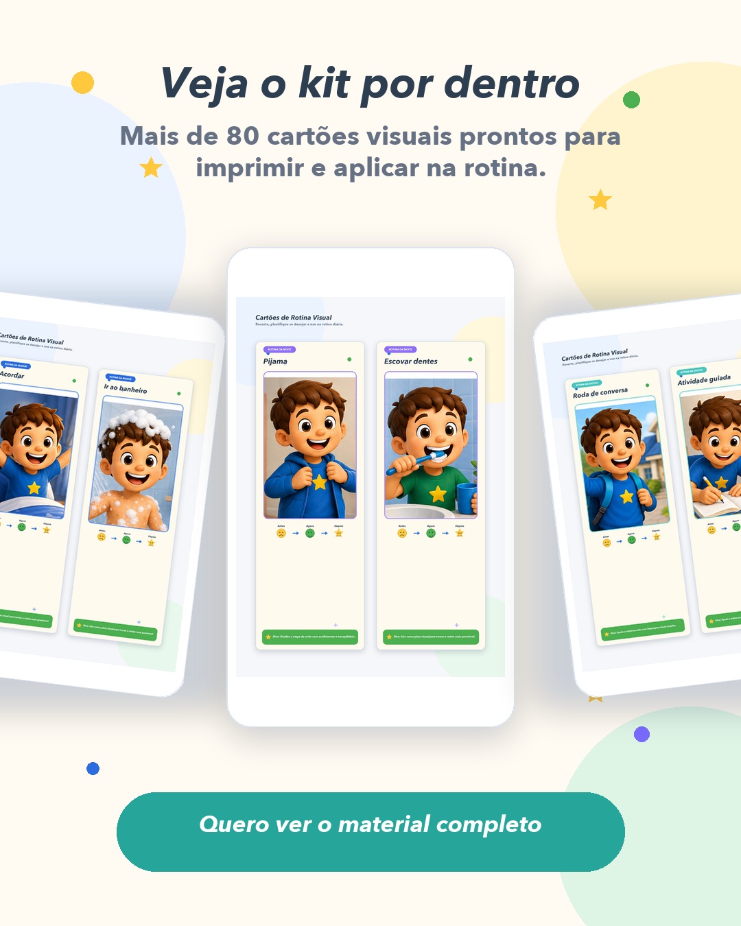 Cartões de rotina visual — manhã