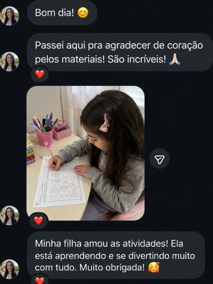 Depoimento de mãe — filha amou as atividades