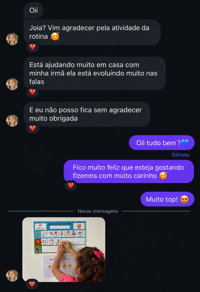 Depoimento — filha amou as atividades do pack